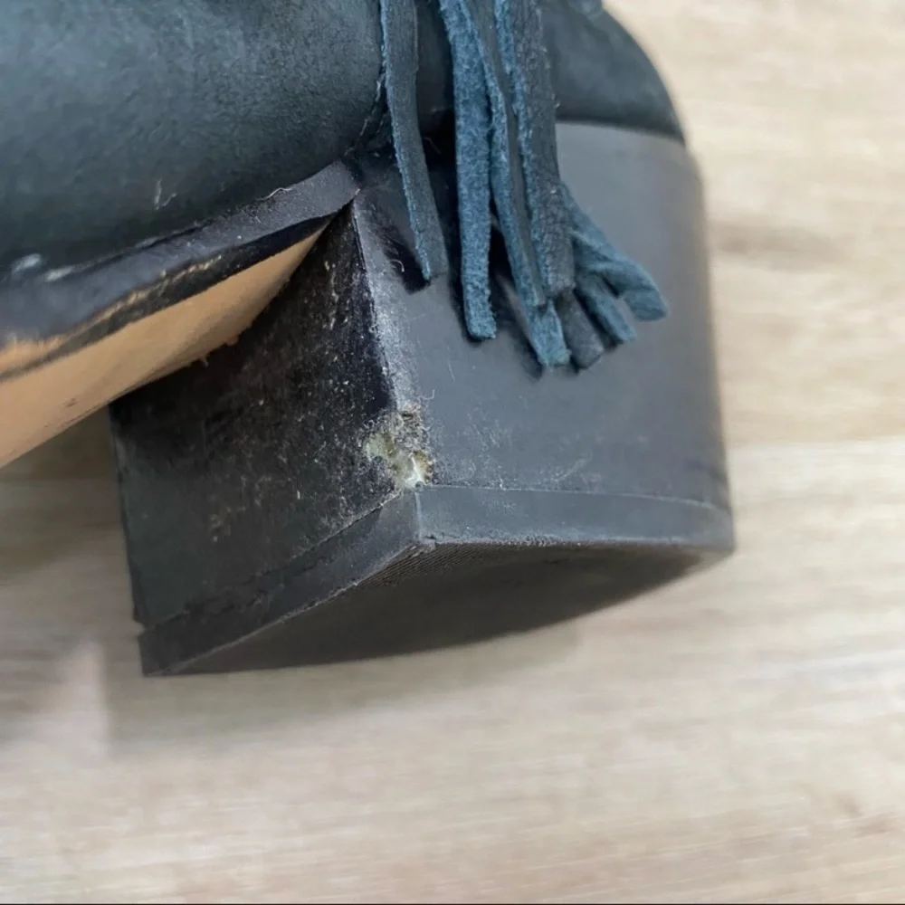 Dolce Vita “Sema” Black Nubuck Leather Side Fringe Booties